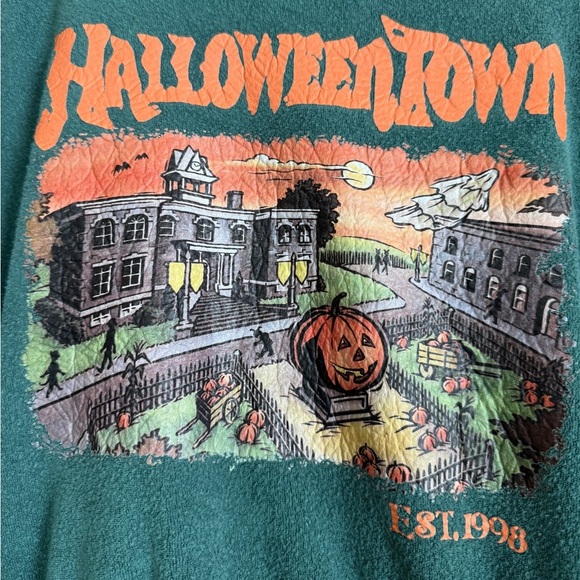 Halloween Town Oversized Terry Cloth Pullover Crew Neck Dark Green Women XLarge - Picture 5 of 8